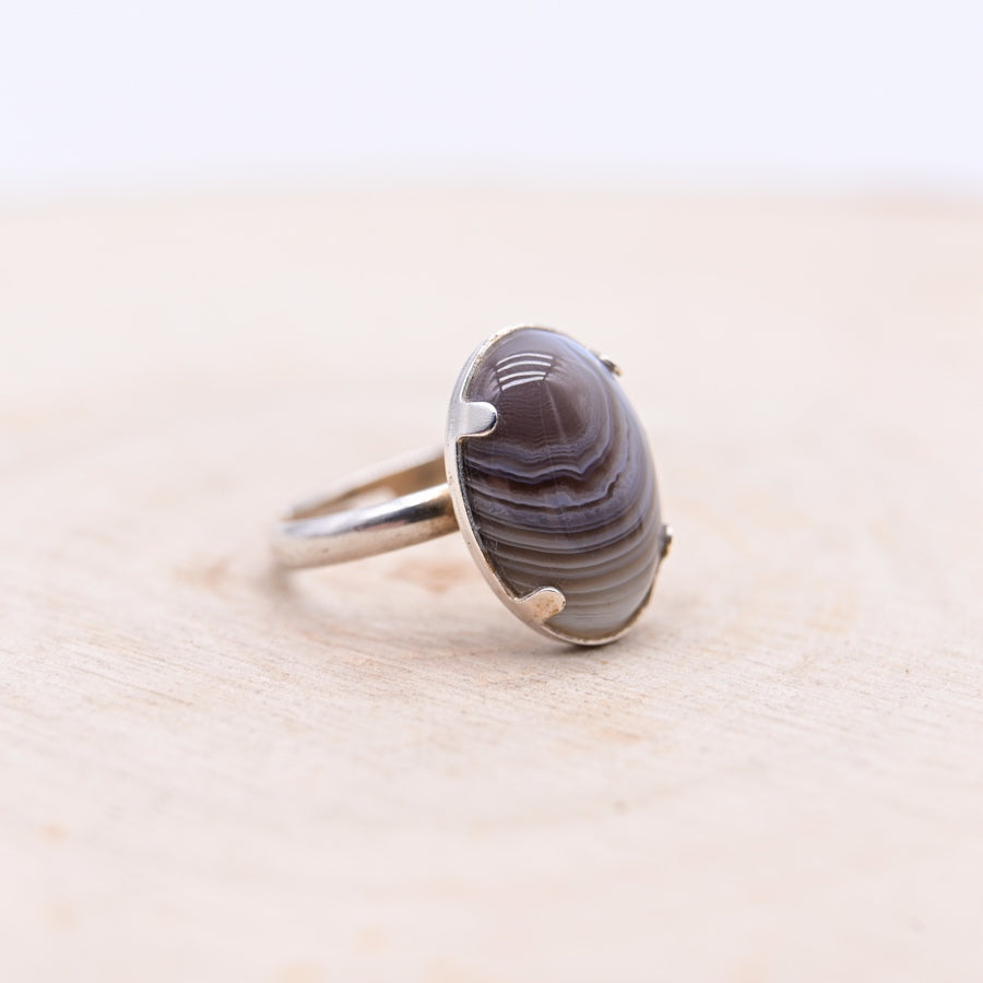 Bague Agate du Botswana "Ancrage Apaisant" Argent 925