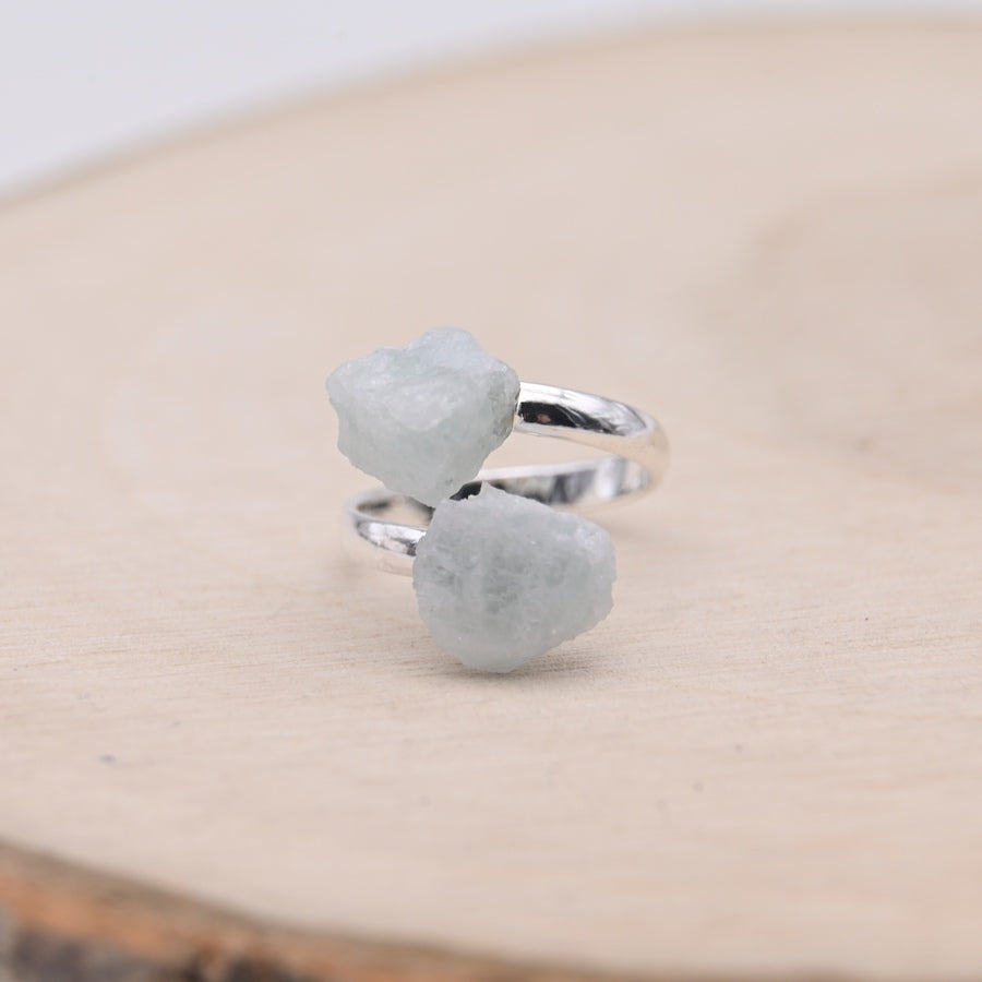 Bague Aigue-Marine Brute "Clarté" - Ajustable