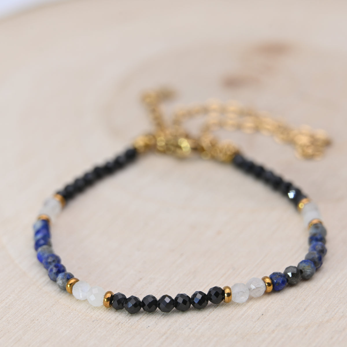Bracelet Facetté Lapis Lazuli, Spinelle Noire et Cristal de Roche