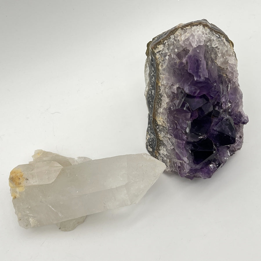 Lot de Minéraux - Géode d'Améthyste + Pointe de Quartz - LOT6