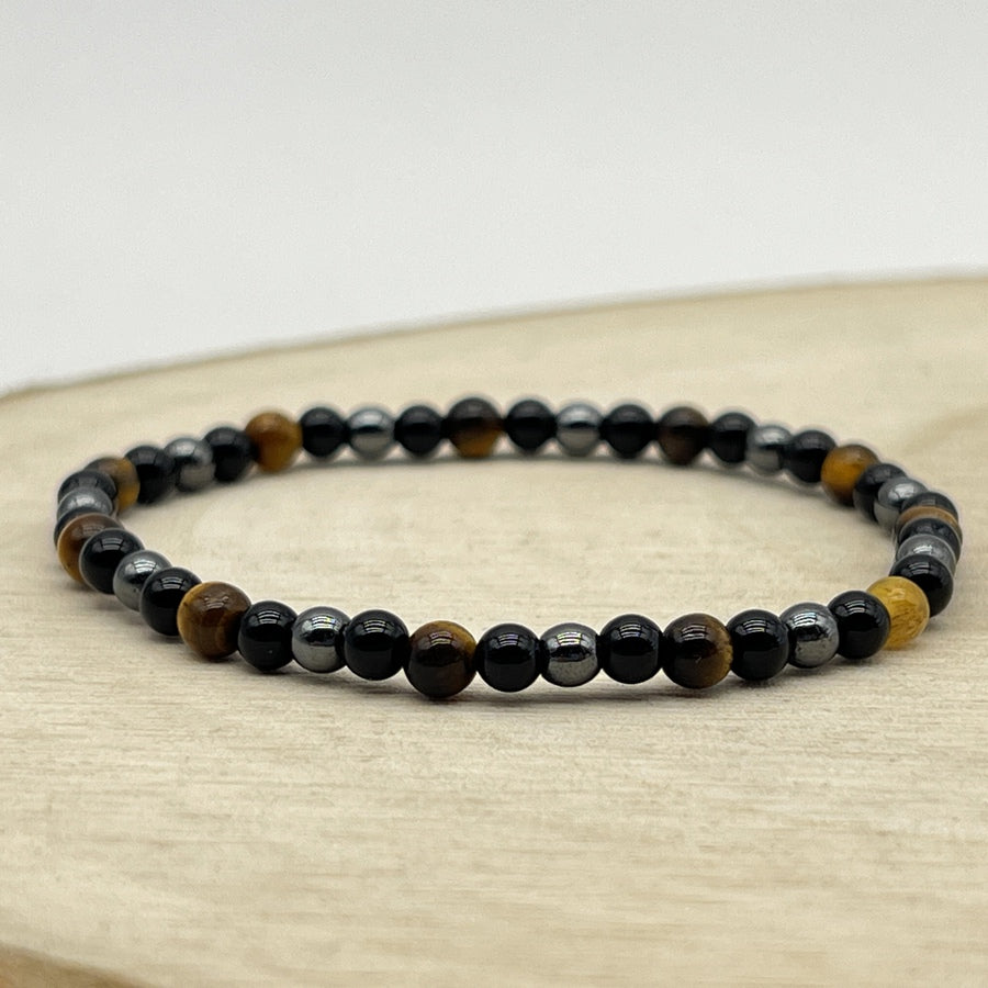 Bracelet "Triple Protection" en Hématite, Oeil de Tigre et Obsidienne