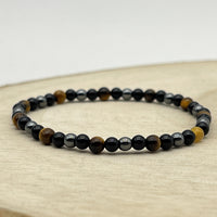 Bracelet "Triple Protection" en Hématite, Oeil de Tigre et Obsidienne