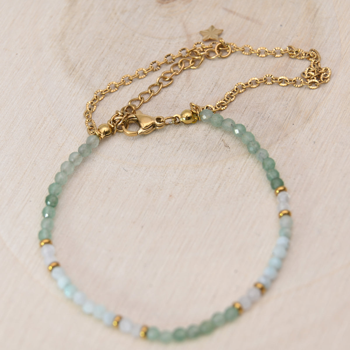 Bracelet Facetté Amazonite, Aventurine Verte & Cristal de Roche