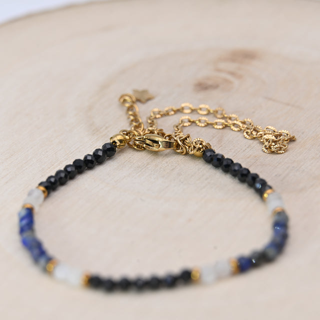 Bracelet Facetté Lapis Lazuli, Spinelle Noire et Cristal de Roche