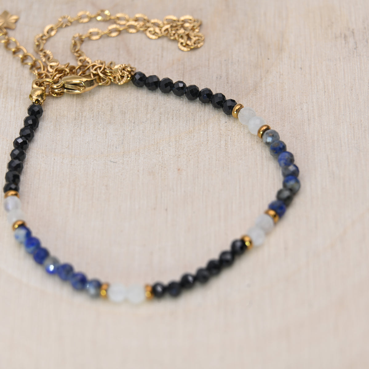 Bracelet Facetté Lapis Lazuli, Spinelle Noire et Cristal de Roche