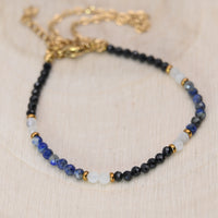 Bracelet Facetté Lapis Lazuli, Spinelle Noire et Cristal de Roche