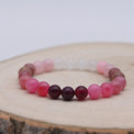 Bracelet Alchimie Amour et Attraction en pierres naturelles de 8 mm, composé de Grenat rouge foncé, Quartz Fraise rose, Rhodonite, Quartz Rose et Pierre de Lune blanche.