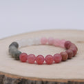 Bracelet Alchimie Amour de Soi et Acceptation en pierres naturelles de 8 mm, composé de Labradorite grise, Pierre de Lune blanche, Rhodonite rose, Quartz Rose et Quartz Fraise.
