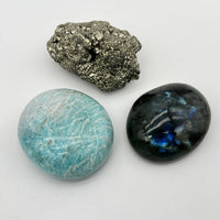 Lot de Minéraux - Galet Amazonite + Galet Labradorite + Pyrite Brute - LOT2
