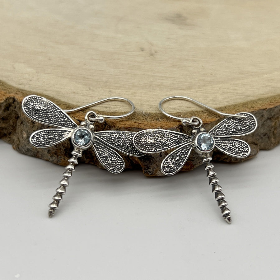 Boucles d'oreilles Topaze & Argent 925 - Forme Libellule - Déstockage
